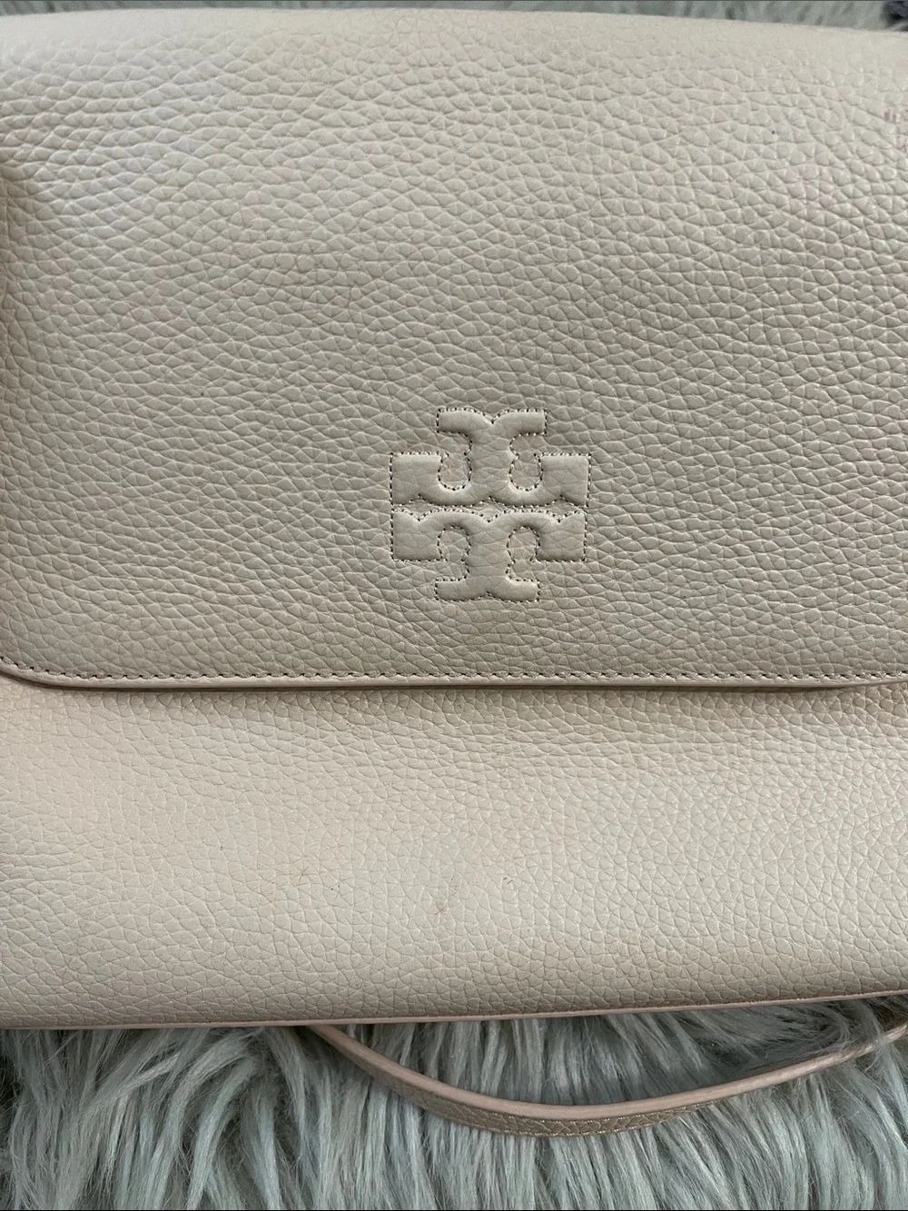 Tory Burch Pale Pink Pebbled Leather Crossbody with Tassels